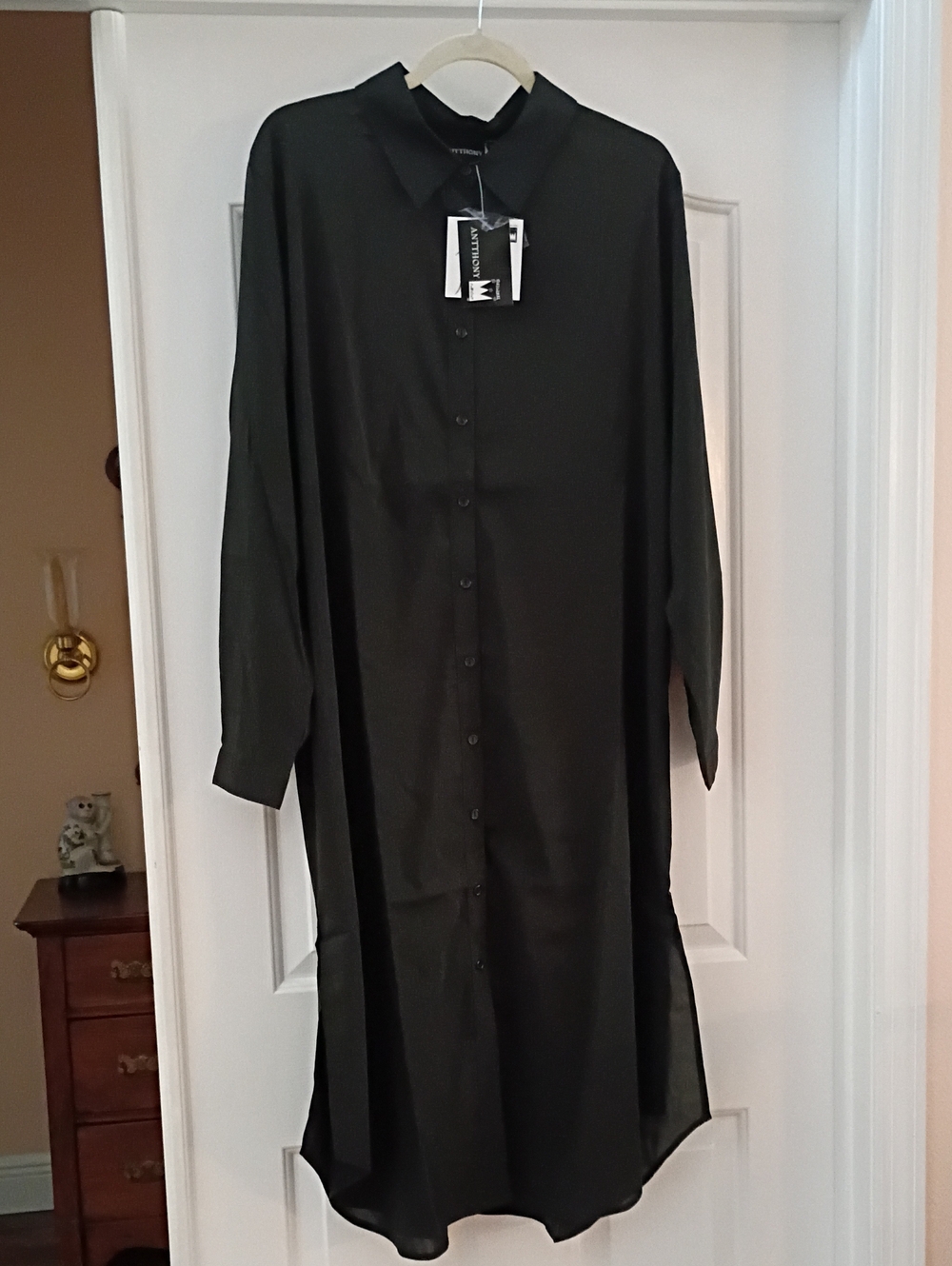 New Antthony Black Button-Front Shirt Dress With Embroidered Back